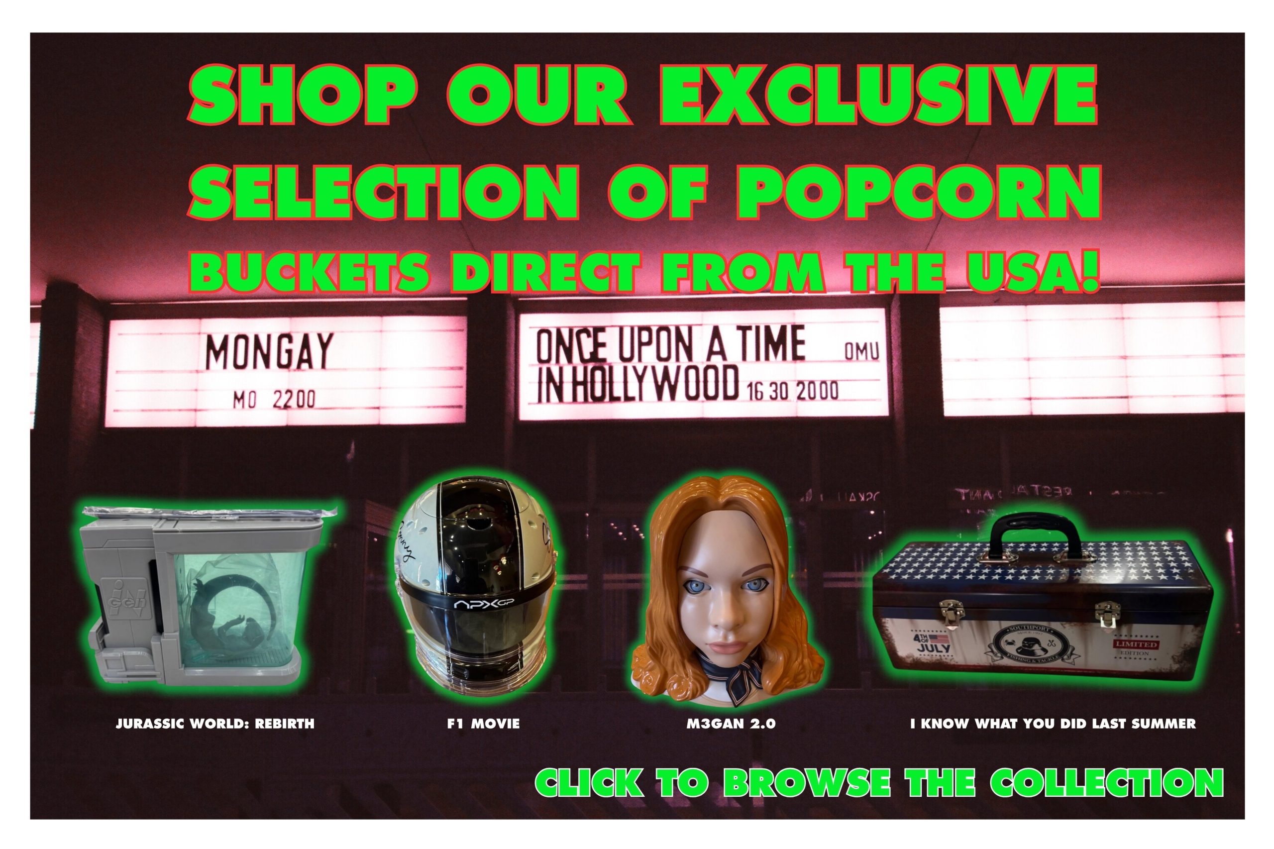 Limited edition popcorn buckets from America, exclusively at themoviemerch.com