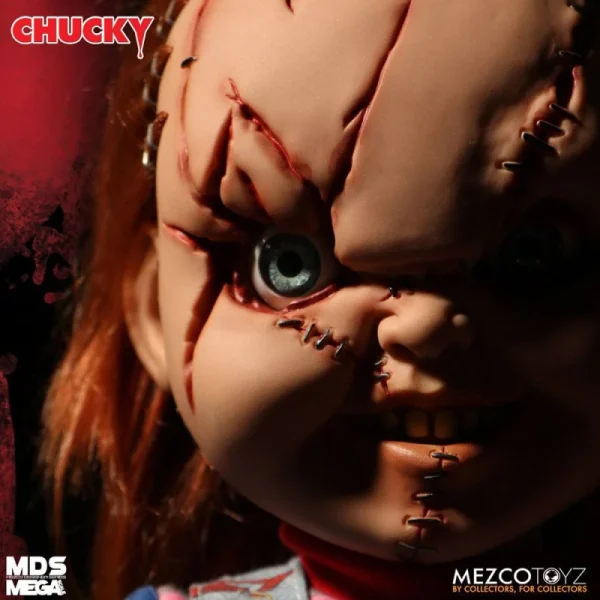 chucky - 15" scarred chucky talking scale doll with sound by mezco