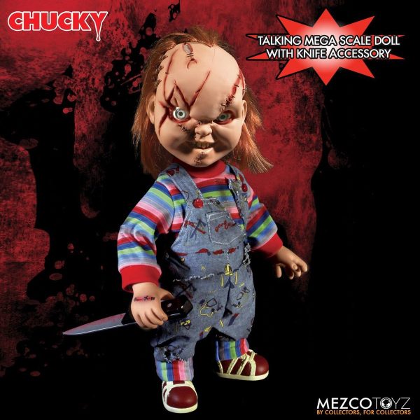chucky - 15" scarred chucky talking scale doll with sound by mezco
