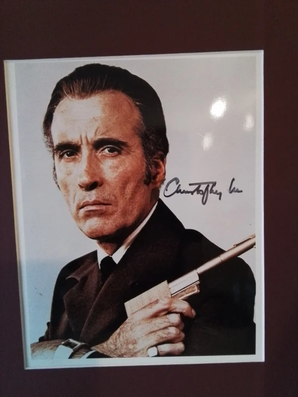 Christopher Lee Signed 10”×8” Photo – The Man with the Golden Gun Mounted