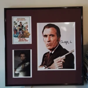 Christopher Lee Signed 10”×8” Photo – The Man with the Golden Gun Mounted