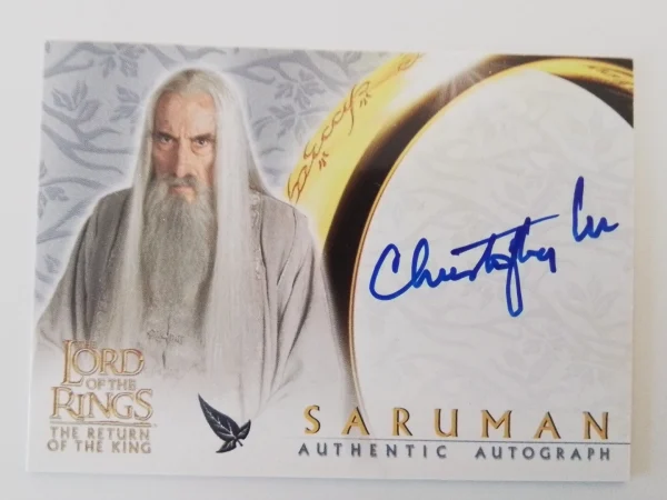 original signed Christopher Lee lord of the rings R.O.T.K Topps trading card