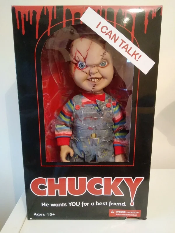 chucky - 15" scarred chucky talking scale doll with sound by mezco