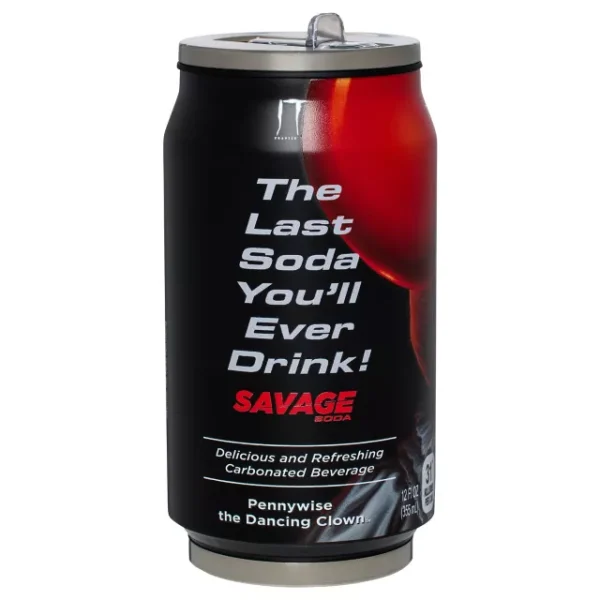 Stephen King’s IT Pennywise Savage Soda Reusable Can 12 oz by Spirit Halloween at TheMovieMerch.com