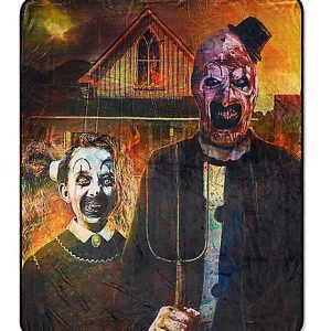 Terrifier Art the Clown 50″ x 60″ American Gothic Fleece Blanket by Spencer’s Gifts at themoviemerch.com