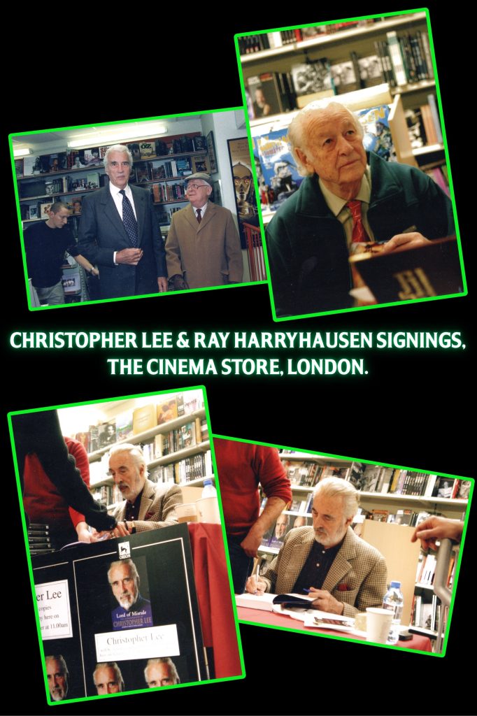 Christopher Lee and Ray Harryhausen signings at the Cinema Store in London, '90s and '00s.