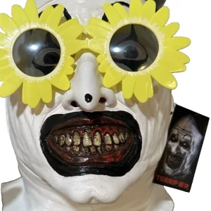 Terrifier Art the Clown Bloody Half Mask with Sunflower Sunglasses by Spirit Halloween at themoviemerch.com