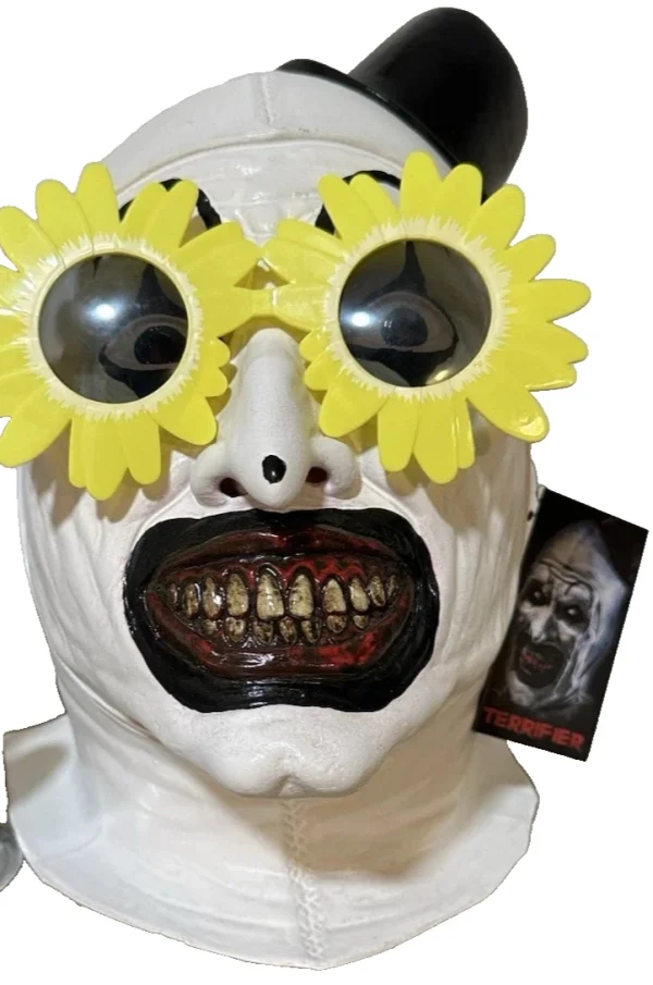 Terrifier Art the Clown Bloody Half Mask with Sunflower Sunglasses by Spirit Halloween at themoviemerch.com