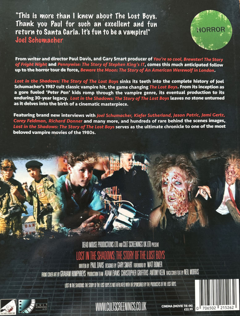 Lost in the Shadows: The Making of the Lost Boys in stock at ready to ship from the UK at TheMovieMerch.com - rear cover