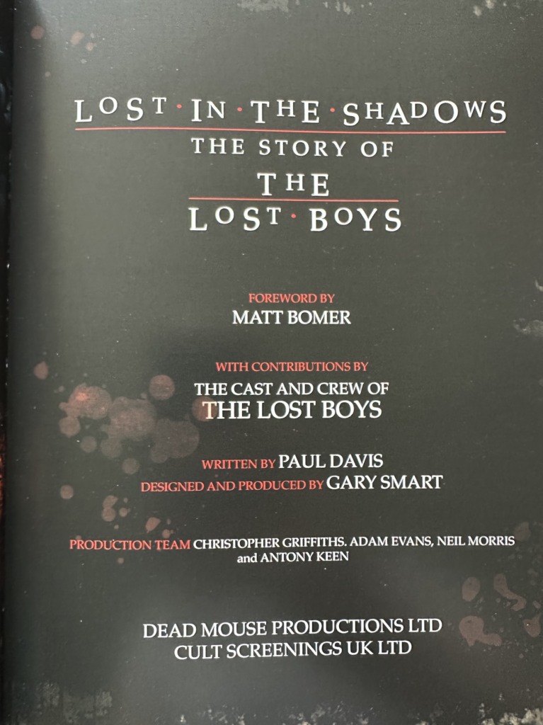 Lost in the Shadows: The Making of the Lost Boys in stock at ready to ship from the UK at TheMovieMerch.com - inside glance at the book