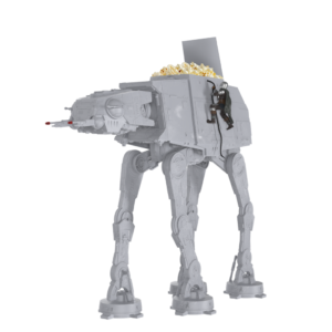 Official Star Wars Mandalorian and Grogu AT-AT popcorn bucket with lights and sound. Limited edition USA cinema collectible.