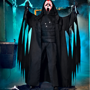 Ghost Face Animatronic by Spirit Halloween with bleeding mask and knives